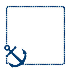 Icono plano ancla con marco de cuerda azul en fondo blanco © teracreonte