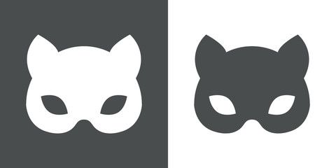 Icono plano mascara de gato gris y blanco