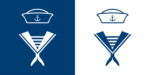 Icono plano uniforme marinero azul y blanco - obrazy, fototapety, plakaty