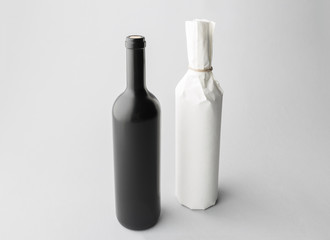 Wine bottles on a gray background