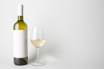 Front view of the wine bottle and wine glass