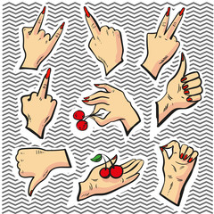Stickers with Human Hand Signs - vector isolated design elements