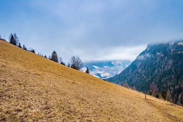 mountain village in alpine valley