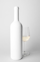 Front view of the wine bottle and wine glass