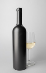 Front view of the wine bottle and wine glass