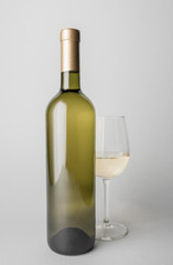 Front view of the wine bottle and wine glass