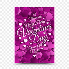 Fototapeta na wymiar Vector Flyer Design Template Valentines Day Night Party on Transparent Backdrop