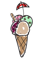 Image of a doodle style ice cream with umbrella on top