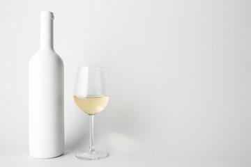 Front view of the wine bottle and wine glass