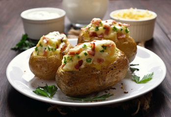 Baked potato with bacon and cheese