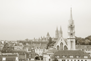 Fototapeta na wymiar View of downtown Caen with church of Saint-Pierre and Abbey of Saint-Etienne, France 