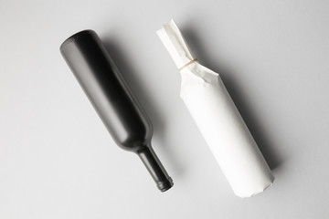 Top view of two wine bottles