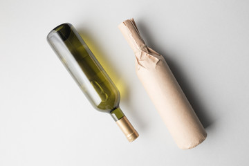 Top view of two wine bottles