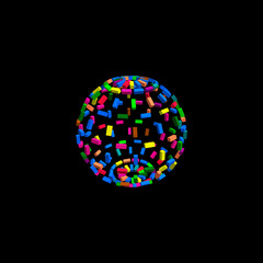 3d Sphere from particles.Isolated on black.Vector colorful illus