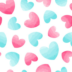 Seamless vector pattern with hearts. Watercolor effect.