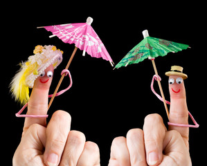 Happy couple of finger puppets