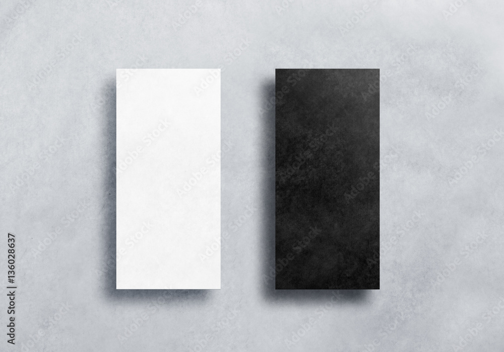 Poster blank black and white dl flyers mockups set. clear and dark textured leaflets covers mock ups, front