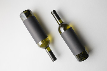 Top view of two wine bottles