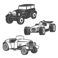 Set of retro cars icons isolated on white background. Vector des