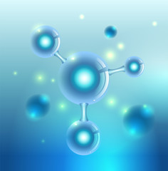 Water molecule. Abstract blue background