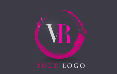 Fototapeta na wymiar VR Letter Logo Circular Purple Splash Brush Concept.