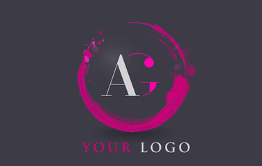 AG Letter Logo Circular Purple Splash Brush Concept.