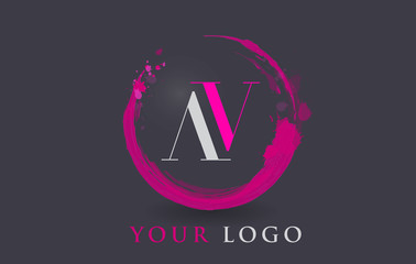 AV Letter Logo Circular Purple Splash Brush Concept. - obrazy, fototapety, plakaty