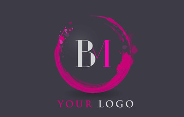 BM Letter Logo Circular Purple Splash Brush Concept.