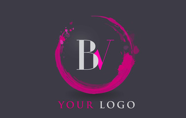 BV Letter Logo Circular Purple Splash Brush Concept.
