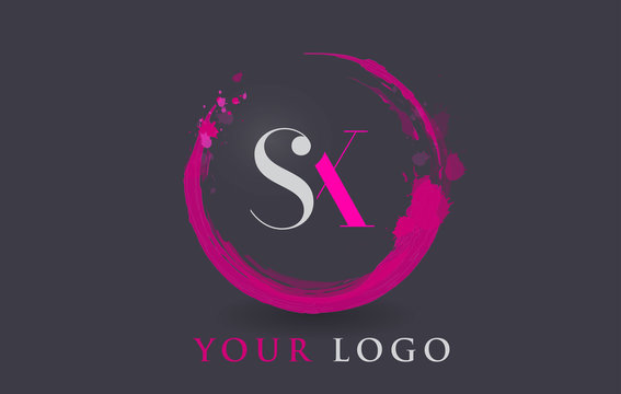 SX Letter Logo Circular Purple Splash Brush Concept.