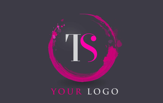 TS Letter Logo Circular Purple Splash Brush Concept.