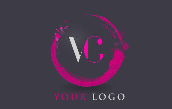 VG Letter Logo Circular Purple Splash Brush Concept.