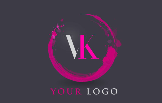 VK Letter Logo Circular Purple Splash Brush Concept.