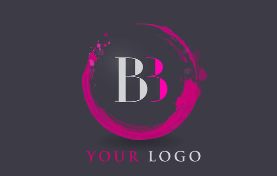 BB Letter Logo Circular Purple Splash Brush Concept.