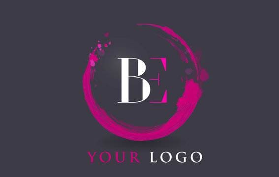 BE Letter Logo Circular Purple Splash Brush Concept.