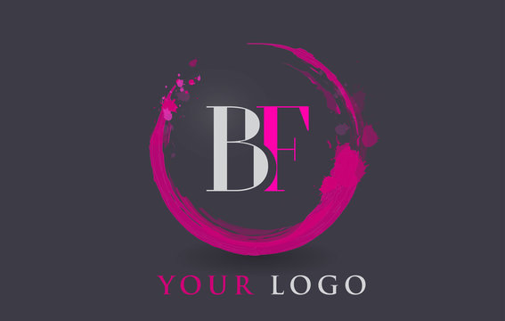 BF Letter Logo Circular Purple Splash Brush Concept.