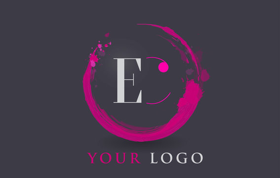 EC Letter Logo Circular Purple Splash Brush Concept.