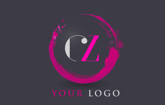 CZ Letter Logo Circular Purple Splash Brush Concept.