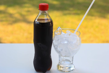 cola with ice in glass ready for drink to make you fresh