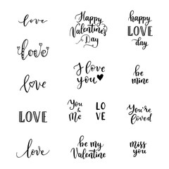 Happy Valentines Day phrases for greeting cards, posters. Vector hand lettering background.