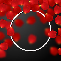 valentine`s border Card design with red rose petals