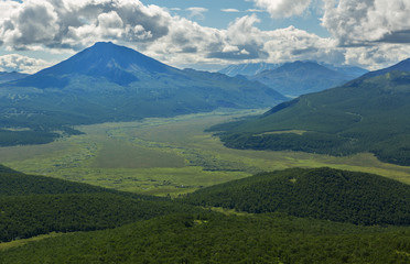 Fototapeta premium Kronotsky Nature Reserve on Kamchatka Peninsula. View from helicopter.