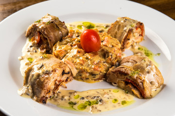 Roasted Rabbit Roulade with Carrot and tomato