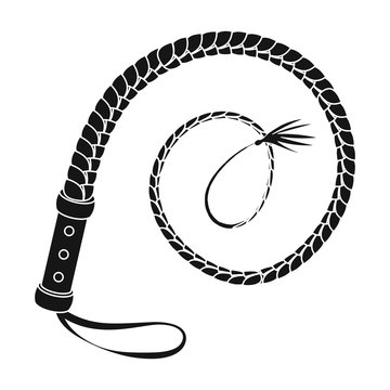 Whip icon in monochrome style isolated on white background. Rodeo symbol stock vector illustration.
