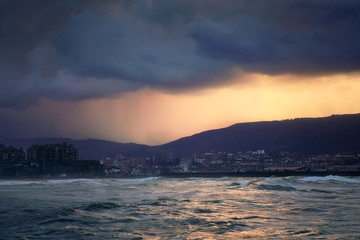 Ereaga beach in Getxo with stormy weather