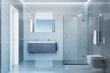 Naklejka na ściany i meble Gray modern shower room in the daylight 