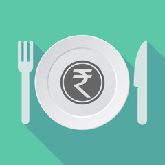 Long shadow tableware with  a rupee coin icon