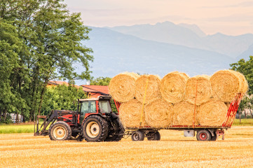 Tractor with car upload of hay bale