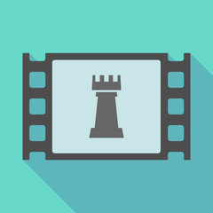 Long shadow film frame with a  rook   chess figure