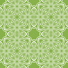Fototapeta premium Seamless pattern with rhythmic fractal ornament in trendy green coloring. Retro Wallpaper. Vintage background.
